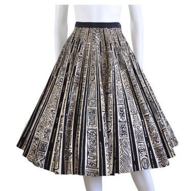 1950s Black and White Hand Painted Mexican Skirt - 1950s Hand Painted Skirt - 1950s Maya de Mexico Skirt - 1950s Mexican Skirt | Size Small 