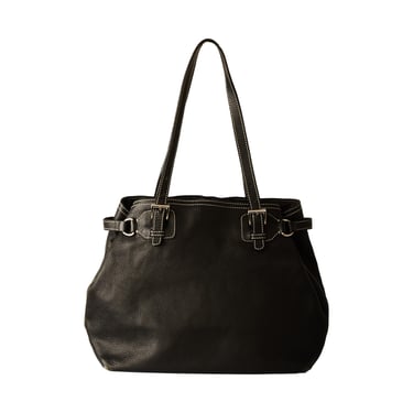 Prada Black Leather Saddle Stitch Logo Bag