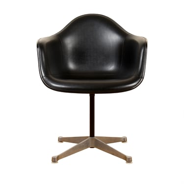 Vintage Eames Mid Century Upholstered Shell Accent Chair on Chrome Pedestal with 4-Prong Base