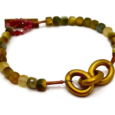 Semi-Precious Stone Beaded Bracelet with featured Brass Chain links