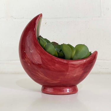 Vintage Moon Planter Crescent Maroon Plant Holder Pottery Grandmillenial Style Cottage Core Country Grandma Chic Indoor Succulent 1970s 80s 