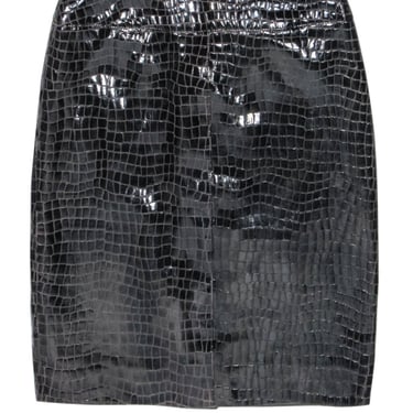 Carlisle - Black & Brown Croc Embossed Patent Leather Skirt Sz 8