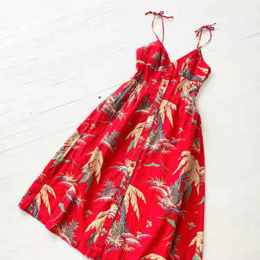 1970s Red Tropical Print Sundress 