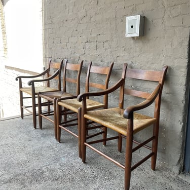 Set of 4 Walnut Rush Seat Chairs