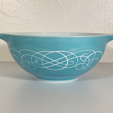 Pyrex Turquoise Scroll Serving Bowl - 1959 Promotion 