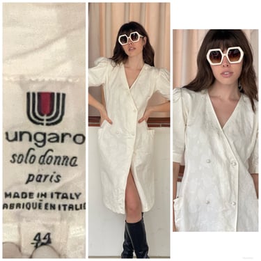 UNGARO Paris Made in Italy white designer Dress Pockets Dainty M 