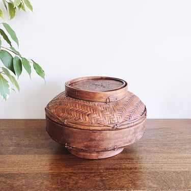 Antique 19th Century Chinese Bamboo and Wicker Food Basket 