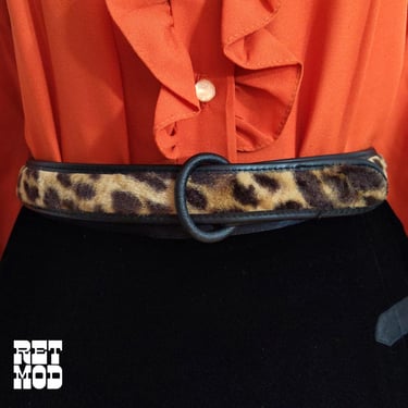 Sexy Vintage 50s 60s Leopard Fur Black Statement Belt 