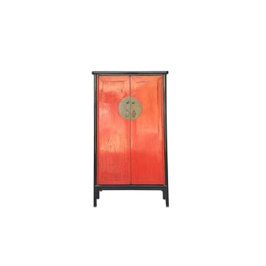 Distressed Black Rim Chinese Red MoonFace Doors Storage Cabinet ws4080E 