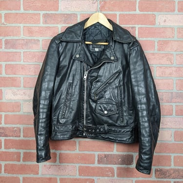 Vintage 70s 80s Made in USA Cooper Leather ORIGINAL Belted Motorcycle Jacket - 38 Large 