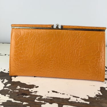 Orange You Happy Now - Vintage 1950s 1960s Faux Reptile Embossed Orange Vinyl Clutch 