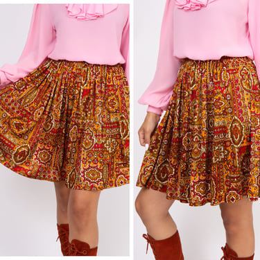 Vintage 1970s 70s Psychedelic Paisley High Waisted Mini Skirt 