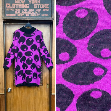 Vintage 1980’s New Wave Esprit Sport Purple & Black Sweater Dress, 1980s Dress, Vintage Sweater Dress, Vintage Knit Dress, New Wave, 