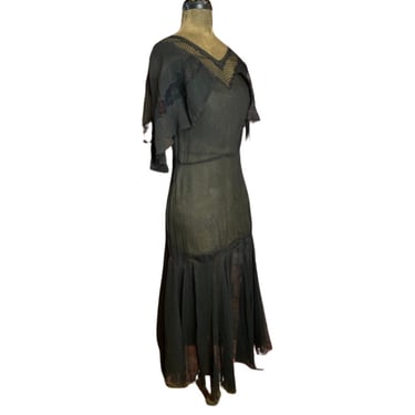 1920s black chiffon dress 
