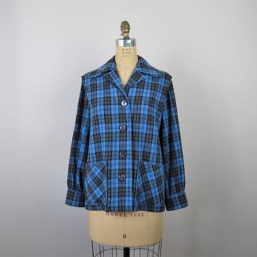 Vintage 1950s wool plaid 49er, blouse, top, jacket, Pendleton style, tartan, size medium, large 