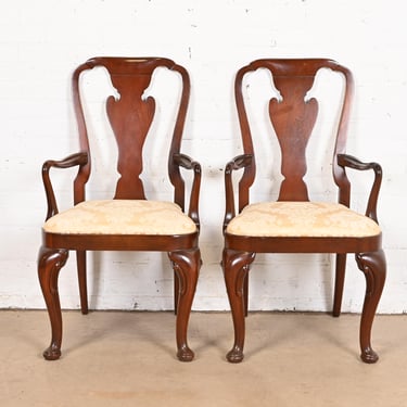 Baker Furniture Historic Charleston Queen Anne Carved Mahogany Dining Armchairs, Pair