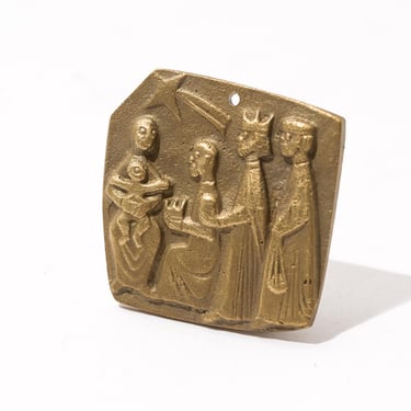 Vintage German Bronze Christmas Plaque, Pendant, Ornament 