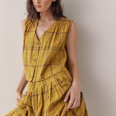 amente Button down cotton plaid vest top - Mustard plaid