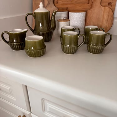 Vintage Olive Green Japanese Ceramic Tea Set 