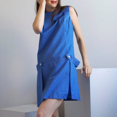 periwinkle blue cotton 1960s romper dress /  sz m / L 