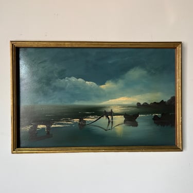1960's A. Barwani Impressionist - Style Harbor Landscape Painting 