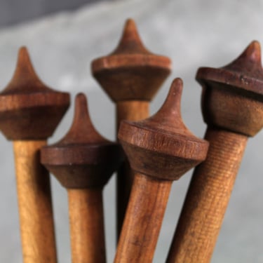 Vintage Industrial Wooden Spindles - Set of 5 - Art, Craft, Assemblage Elements - Vintage Wooden Weaving Tools | FREE SHIPPING 