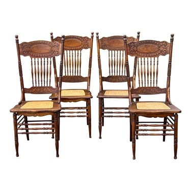 Vintage 1900’s Larkin Oak Pressed Back Chairs - Set of 4 