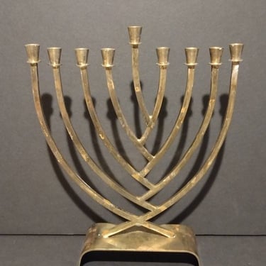 Vintage Brass Menorah Hannukah Chanukah Modern Art Candleholder 10" 