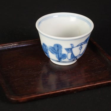 Japan tea hard wood tray Cha-bon 1900 wood block carving Sencha art 