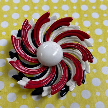 1960s enamel flower brooch mod red, white and blue hurricane daisy pin 