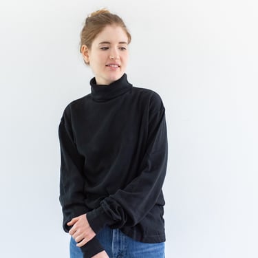 Vintage Black Turtleneck Shirt | Overdye Layer top | 100% Cotton | S M | BT226 