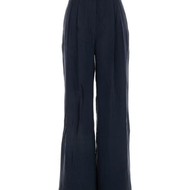 Zimmermann Women Dark Blue Silk Tuck Wide-Leg Pant