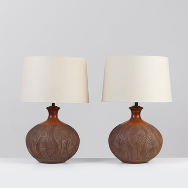 Pair of David Cressey & Robert Maxwell "Teardrop Sunburst" Table Lamps 