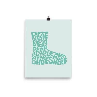 Shoes Off Sign - Blue-Green | Wall Art for Shoe-Free Home | Shoes Off Print | 8