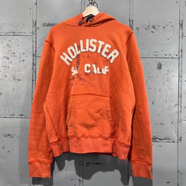 Large Vintage Y2K Men’s Hollister Pullover Hooded Cotton Sweatshirt orange Preppy Distressed Mall Brand 