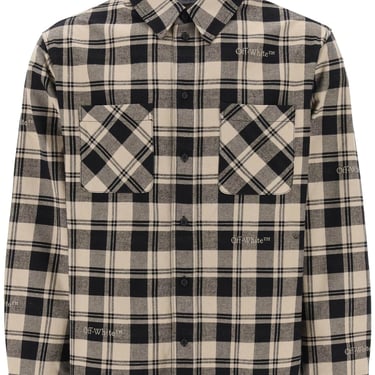 Off-White Flannel Shirt With Logoed Check Motif Men