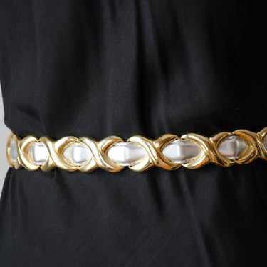 gold silver metal belt | 80s vintage avant garde glam metallic silver leather statement gold chain belt 