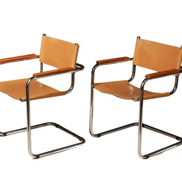 Pair of Cantilever Tubular Steel Armchairs by Marcel Breuer, 1970s 