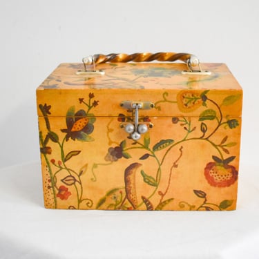 1960s Floral Decoupage Wooden Box Purse 