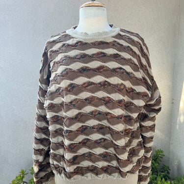 Vintage cotton textured browns geometric print pullover sweater size XL by BELLAGIO Italy 