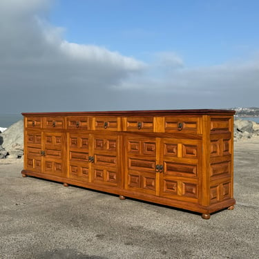 Handcrafted Large Scale Spanish Colonial Mahogany Credenza, Mexico, c.1970