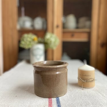 Beautiful vintage French tea stained stoneware jam jar 
