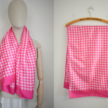 1960s Echo Pink Gingham Silk Blend Scarf 