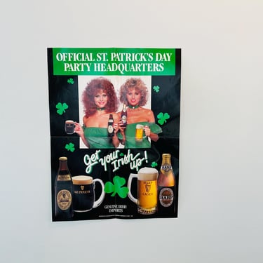 Vintage 1985 St. Patricks Day Guinness Harp Lager Beer Party Headquarters Poster - As Is Condition 