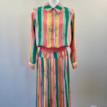 1980s Castleberry London/New York Pastel Stripe Skirt Set 