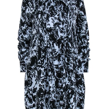 Proenza Schouler - Light Blue &amp; Black Abstract Print Shirt Dress w/ Neck Tie Sz 6