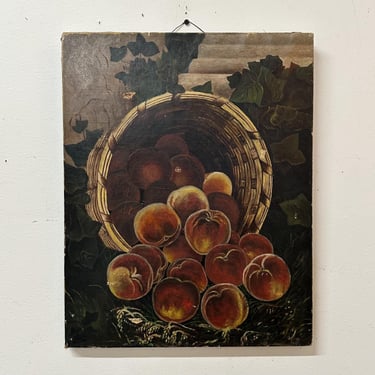 Early 1900s Still Life Oil Painting of Bucket of Apples - Antique Folk Art Paintings - Mystery Artist -Unusual Wall Art - Glowing Fruit 