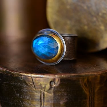 Oxidized Sterling Silver, 24K Gold and Labradorite Ring