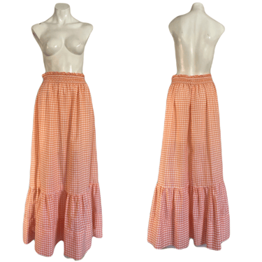 1970’s Creamsicle Gingham Maxi Skirt Size M