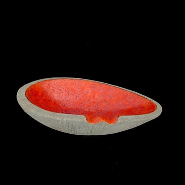 Vintage Mid Century Modern Italian Marcello Fantoni Large Pottery Ceramic Ashtray Bowl with Red Glaze ITALY 